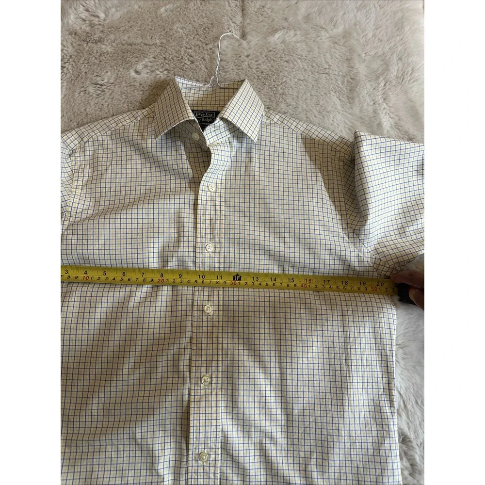 Polo byRalph Lauren Dress Shirt Mens size  14,5  32/33Yellow‎ Blue Classic Fit